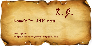 Komár János névjegykártya